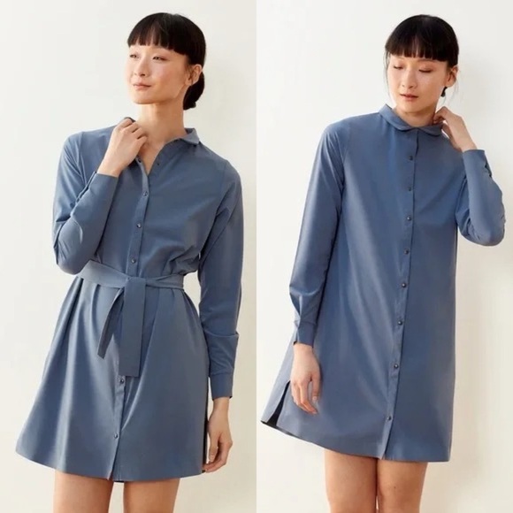 ADAY Dresses & Skirts - ADAY | Back to Front Reversible Button Down Shirt Dress in Blue | Sz S